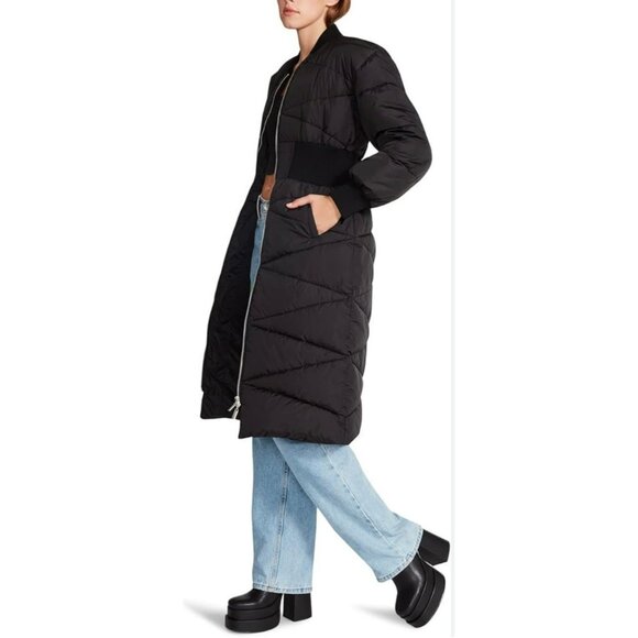 Steve Madden Black Long Quilted Puffer Coat Size XS Jacket NEW - Picture 2 of 9